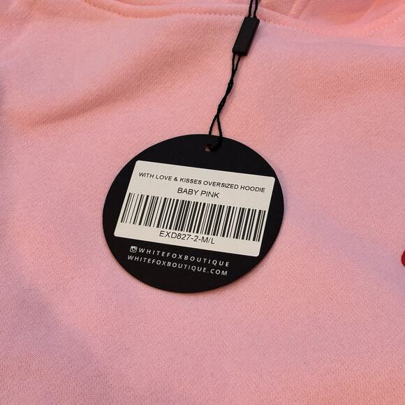 White Fox With Love & Kisses Oversized Hoodie Baby Pink Medium/Large NEW!! - Picture 9 of 9